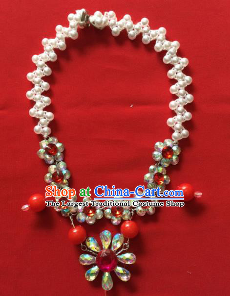 Chinese Beijing Opera Princess Rosy Crystal Necklace Traditional Peking Opera Diva Accessories for Women