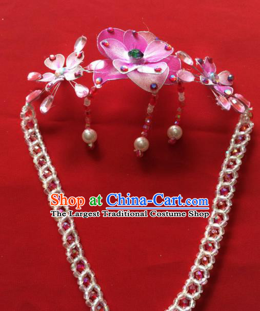 Chinese Beijing Opera Princess Pink Flowers Necklace Traditional Peking Opera Diva Accessories for Women