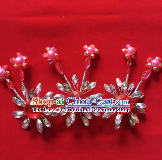 Chinese Beijing Opera Princess Crystal Flowers Hair Claw Hairpins Traditional Peking Opera Diva Hair Accessories for Women