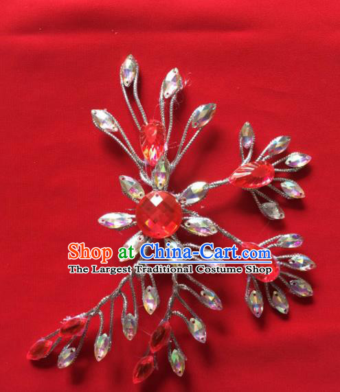 Chinese Beijing Opera Princess Red Crystal Flower Hair Claw Hairpins Traditional Peking Opera Diva Hair Accessories for Women