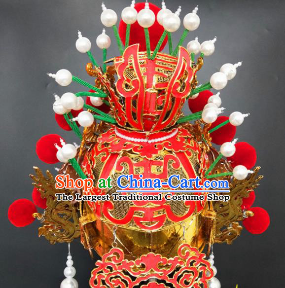 Chinese Beijing Opera Prince Red Hat Traditional Peking Opera Hair Accessories for Men