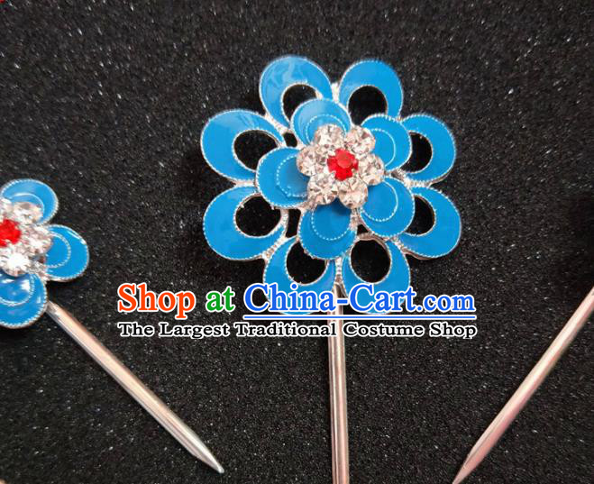 Chinese Ancient Princess Blue Plum Hairpins Traditional Peking Opera Actress Hair Accessories for Women