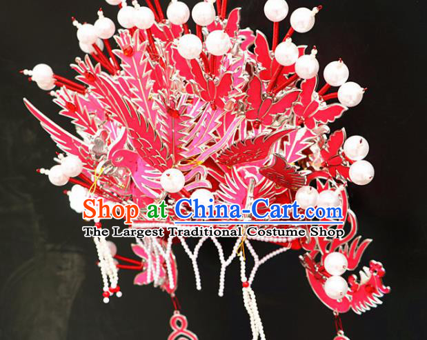 Chinese Beijing Opera Imperial Consort Pink Phoenix Coronet Traditional Peking Opera Bride Hat Hair Accessories for Women