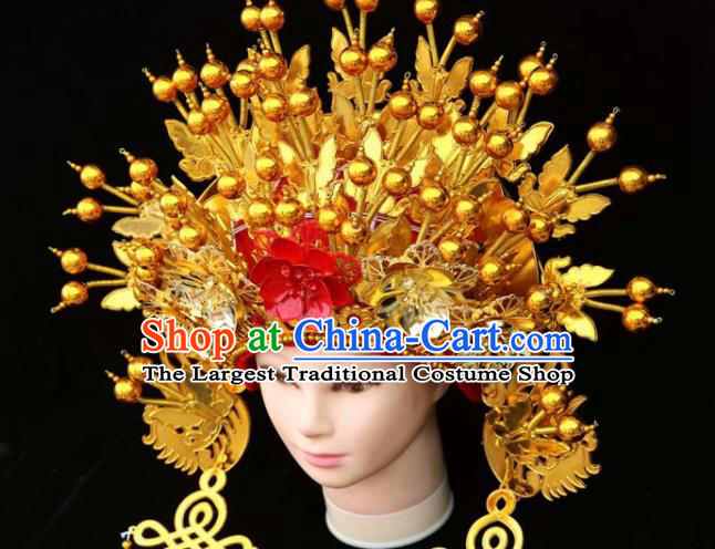 Chinese Beijing Opera Golden Phoenix Coronet Traditional Peking Opera Bride Hat Hair Accessories for Women