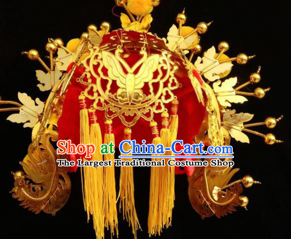 Chinese Beijing Opera Imperial Consort Golden Phoenix Coronet Traditional Peking Opera Bride Hat Hair Accessories for Women