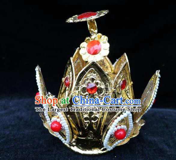 Chinese Beijing Opera Prince Golden Hairdo Crown Traditional Peking Opera Taoist Headwear for Men