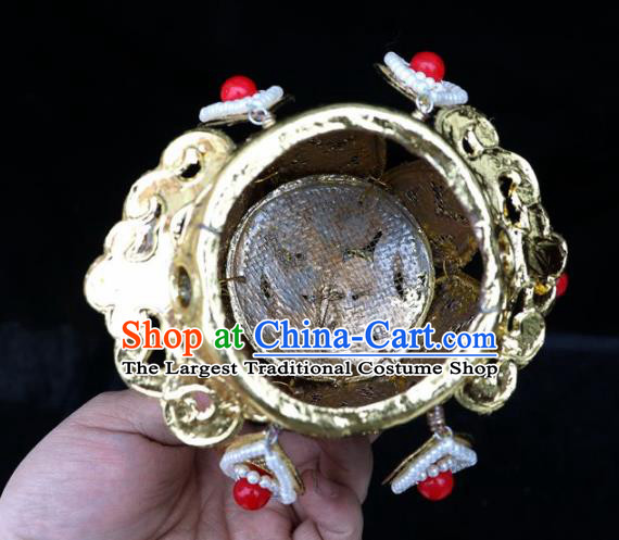 Chinese Beijing Opera Prince Golden Hairdo Crown Traditional Peking Opera Taoist Headwear for Men