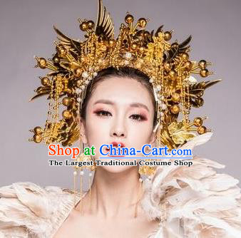 Chinese Beijing Opera Golden Phoenix Coronet Traditional Peking Opera Bride Hat Hair Accessories for Women