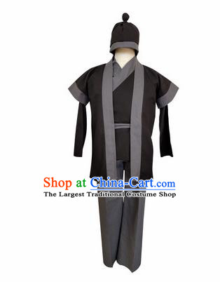 Chinese Ancient Civilian Black Clothing Traditional Ming Dynasty Farmer Costume for Men
