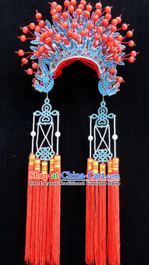Chinese Beijing Opera Bride Red Phoenix Coronet Traditional Peking Opera Princess Hat Hair Accessories for Women