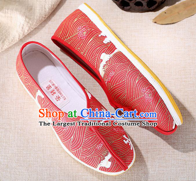 Chinese Traditional Handmade Red Cloth Shoes National Multi Layered Cloth Shoes for Men