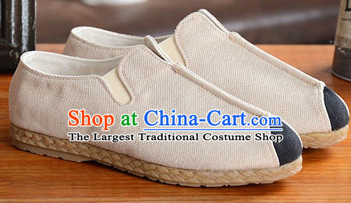Traditional Chinese Martial Arts Shoes Handmade White Flax Shoes National Multi Layered Cloth Shoes for Men