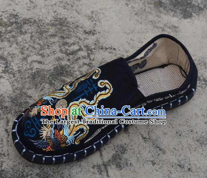Traditional Chinese Embroidered Phoenix Black Shoes Handmade Flax Shoes National Multi Layered Cloth Shoes for Men
