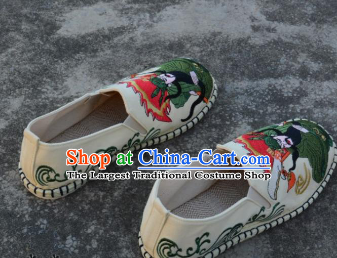 Traditional Chinese Embroidered Guan Yu White Shoes Handmade Flax Shoes National Multi Layered Cloth Shoes for Men