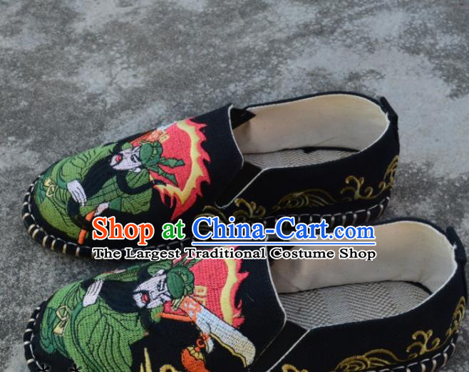 Traditional Chinese Embroidered Guan Yu Black Shoes Handmade Flax Shoes National Multi Layered Cloth Shoes for Men