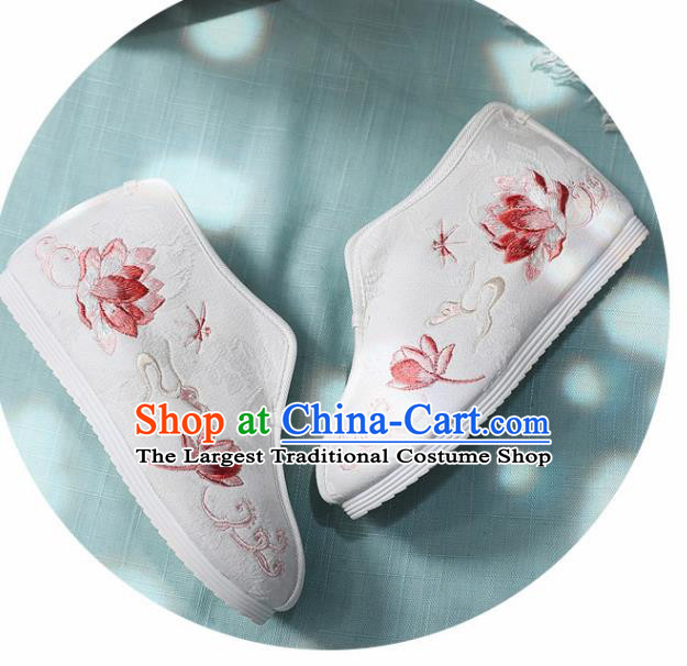 Traditional Chinese Embroidered Red Lotus Boots Handmade Cloth Shoes National Cloth Shoes for Women