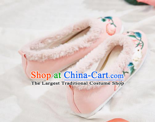 Traditional Chinese Embroidered Rabbit Pink Shoes Handmade Cloth Shoes National Cloth Shoes for Women