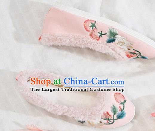 Traditional Chinese Embroidered Rabbit Pink Shoes Handmade Cloth Shoes National Cloth Shoes for Women