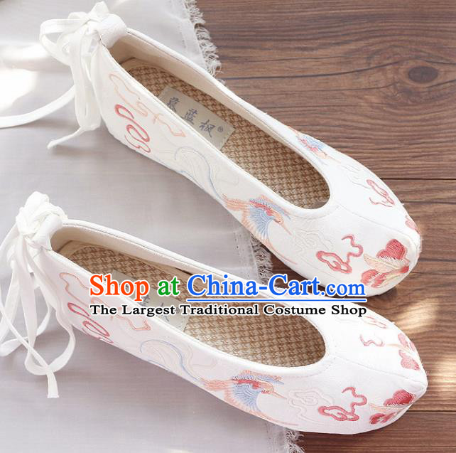 Traditional Chinese Embroidered Cloud Phoenix White Shoes Handmade Cloth Shoes National Cloth Shoes for Women