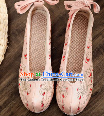 Traditional Chinese Embroidered Deer Pink Shoes Handmade Cloth Shoes National Cloth Shoes for Women