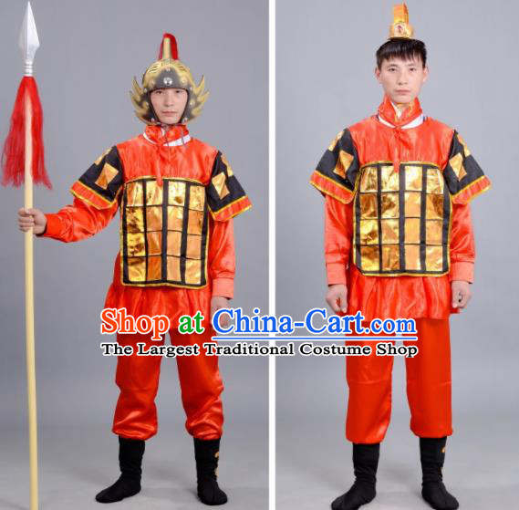 Chinese Ancient Traditional Northern and Southern Dynasties General Costume Red Body Armour for Men