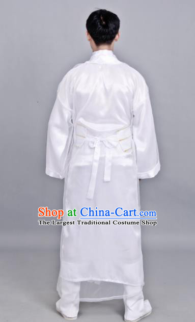 Chinese Ancient Scholar White Robe Traditional Song Dynasty Swordsman Costume for Men