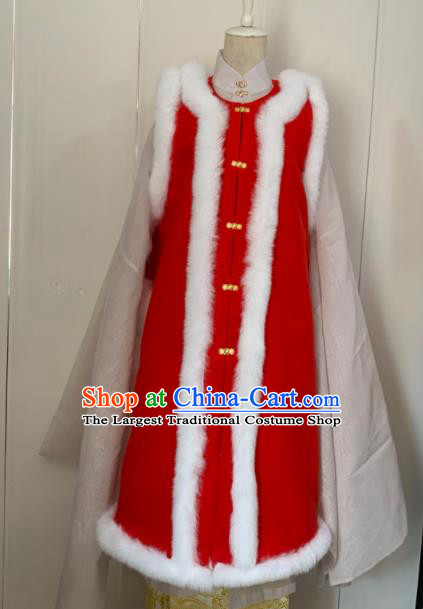 Chinese Ancient Traditional Ming Dynasty Court Queen Costume Winter Red Long Vest for Women