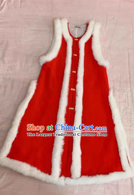 Chinese Ancient Traditional Ming Dynasty Court Queen Costume Winter Red Long Vest for Women