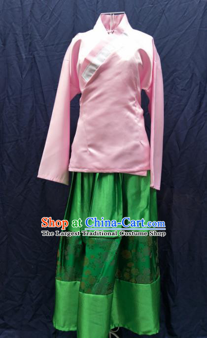Chinese Ancient Servant Girl Pink Blouse and Green Skirt Traditional Ming Dynasty Maidservant Costumes for Women