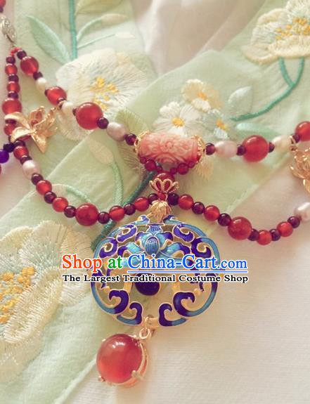 Chinese Ancient Princess Blueing Lotus Necklace Traditional Court Lady Jewelry Accessories for Women