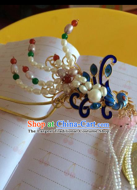 Chinese Ancient Princess Pearls Phoenix Hairpins Traditional Court Hair Accessories for Women