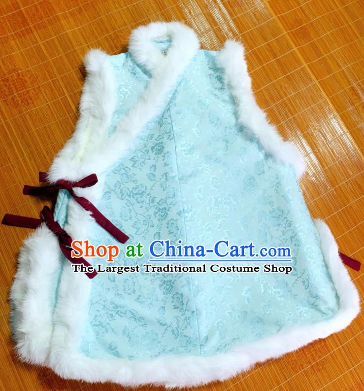 Chinese Ancient Nobility Lady Light Blue Vest Traditional Ming Dynasty Princess Costume for Women