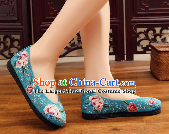 Traditional Chinese Handmade Embroidered Blue Shoes Hanfu Shoes National Cloth Shoes for Women
