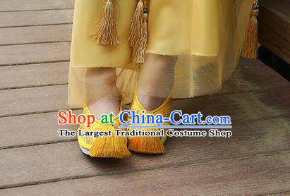Traditional Chinese Handmade Embroidered Phoenix Yellow Shoes Hanfu Wedding Shoes National Cloth Shoes for Women