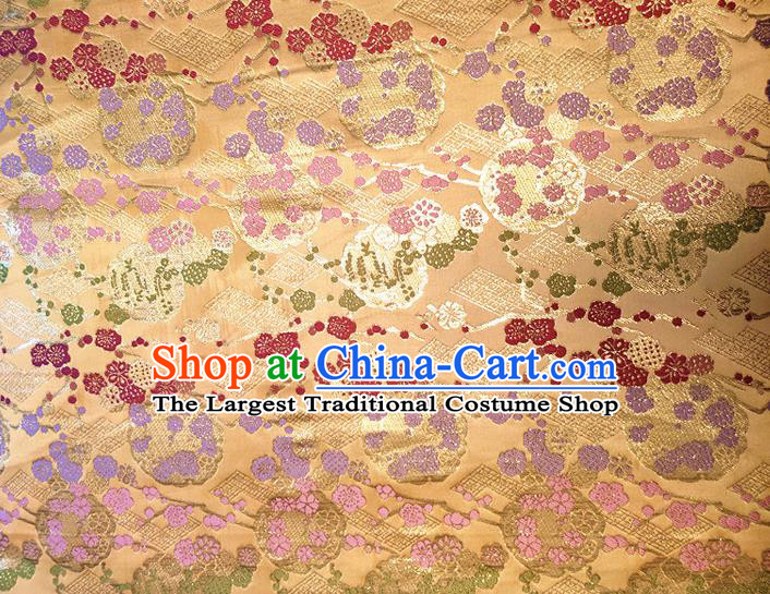 Asian Japan Traditional Plum Pattern Design Golden Brocade Damask Fabric Kimono Satin Material