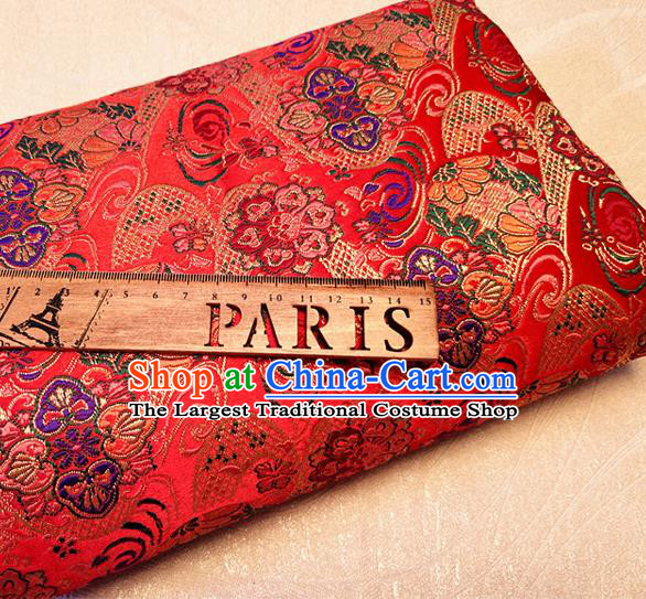 Asian Japan Traditional Pattern Design Red Brocade Damask Fabric Kimono Satin Material