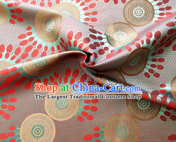 Asian Japan Traditional Sunflowers Pattern Design Green Brocade Damask Fabric Kimono Satin Material