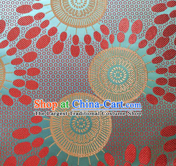 Asian Japan Traditional Sunflowers Pattern Design Green Brocade Damask Fabric Kimono Satin Material