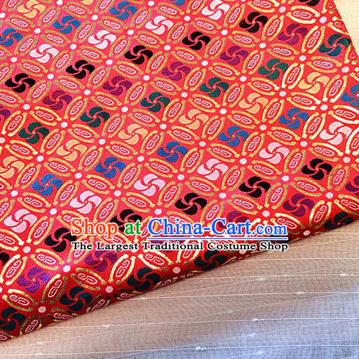 Asian Chinese Traditional Winnower Pattern Design Red Brocade Cheongsam Fabric Silk Material