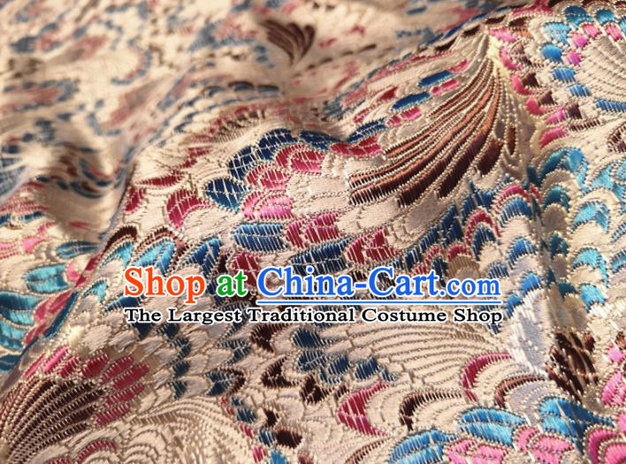 Asian Chinese Traditional Cockscomb Pattern Design Beige Brocade Cheongsam Fabric Silk Material