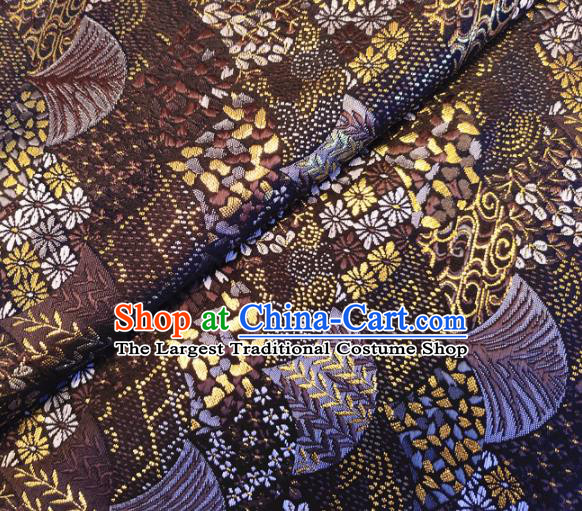 Asian Japan Traditional Cycas Pattern Design Brown Brocade Damask Fabric Kimono Satin Material