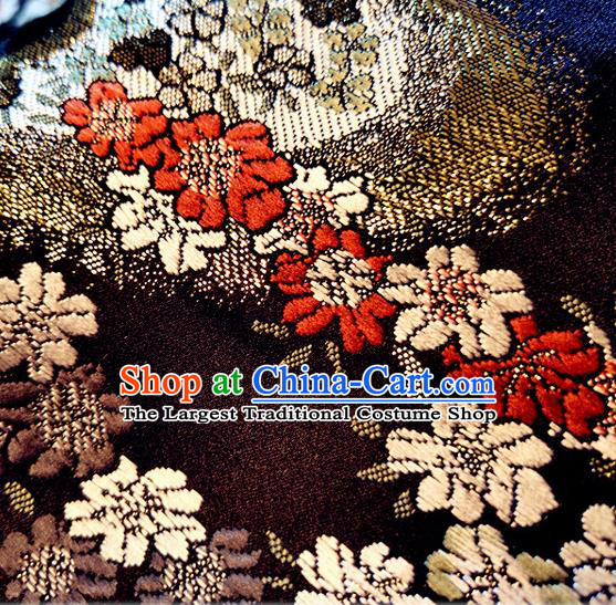 Asian Japan Traditional Cherry Blossom Pattern Design Black Brocade Damask Fabric Kimono Satin Material
