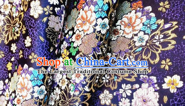 Asian Japan Traditional Sakura Pattern Design Royalblue Brocade Damask Fabric Japanese Kimono Satin Material