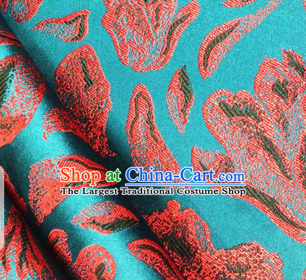 Asian Chinese Traditional Rose Petals Pattern Design Blue Brocade Cheongsam Fabric Silk Material