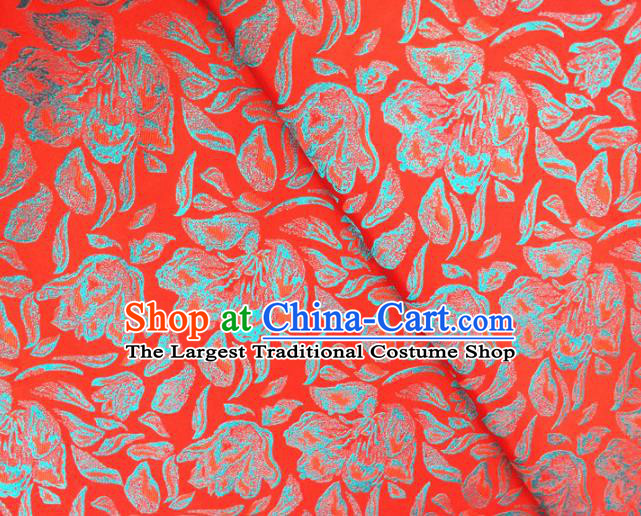 Asian Chinese Traditional Rose Petals Pattern Design Red Brocade Cheongsam Fabric Silk Material