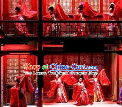 Chinese Impression Da Hong Pao Dance Red Dress Stage Performance Goddess Costume and Headpiece for Women