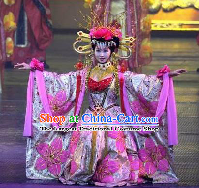Chinese The Romantic Show of Songcheng Queen Dance Pink Dress Stage Performance Palace Feast Costume and Headpiece for Women