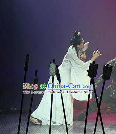 Chinese The Romantic Show of Songcheng Dance White Dress Stage Performance Costume for Women