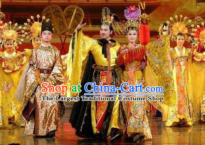 Chinese The Dream of Tang Dynasty Xuan Emperor and Imperial Consort Yang Stage Show Costumes for Women for Men