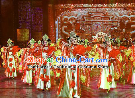 Chinese The Romantic Show of Songcheng Imperial Consort Dance Dress Stage Performance Goddess Costume and Headpiece for Women